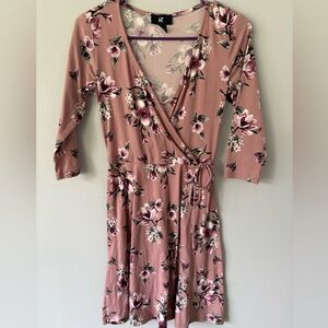 Iz Byer Pink Wrap Sundress with 3/4 Sleeves